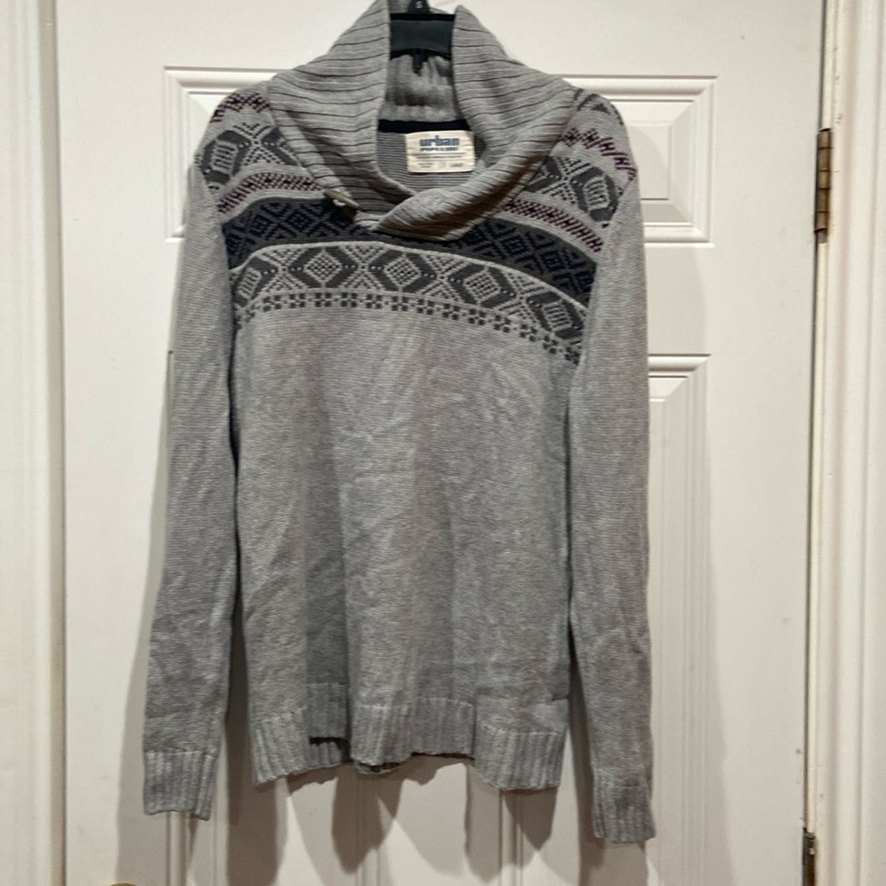 Urban Pipeline Men's Gray Cotton Long Sleeve Pullover Casual Knit Sweater L